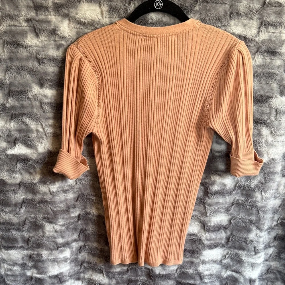 White House Black Market Ribbed V-Neck Blouse - Peach - Picture 2 of 5